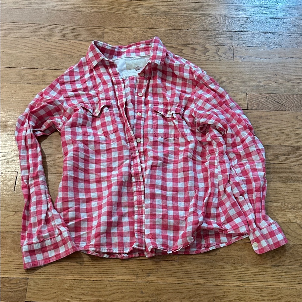 Pink and White Gingham Button-Up Shirt